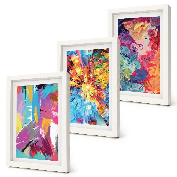 Tríptico com moldura Pinturas abstratas coloridas com padrões dinâmicos