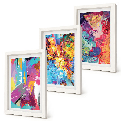 Tríptico com moldura Pinturas abstratas coloridas com padrões dinâmicos