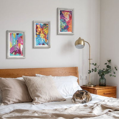Tríptico com moldura Pinturas abstratas coloridas com padrões dinâmicos
