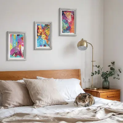 Pinturas abstratas coloridas com padrões dinâmicos tríptico com moldura