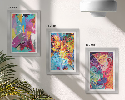Tríptico com moldura Pinturas abstratas coloridas com padrões dinâmicos