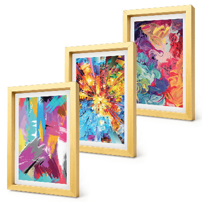 Tríptico com moldura Pinturas abstratas coloridas com padrões dinâmicos