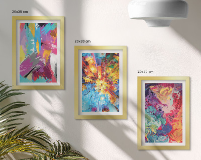 Tríptico com moldura Pinturas abstratas coloridas com padrões dinâmicos