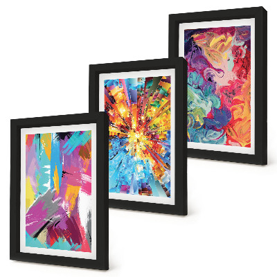 Tríptico com moldura Pinturas abstratas coloridas com padrões dinâmicos
