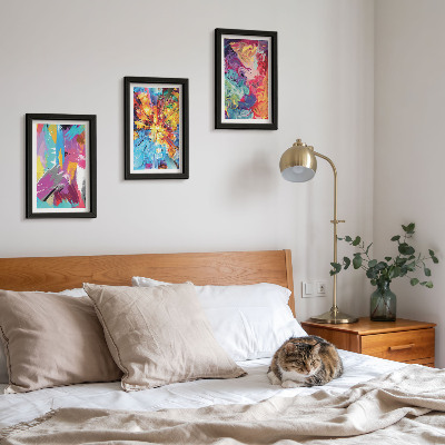 Tríptico com moldura Pinturas abstratas coloridas com padrões dinâmicos