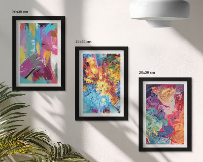 Tríptico com moldura Pinturas abstratas coloridas com padrões dinâmicos
