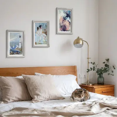 Conjunto de quadros decorativos com arte abstrata de farol e dançarinos