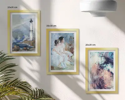 Conjunto de quadros decorativos com arte abstrata de farol e dançarinos