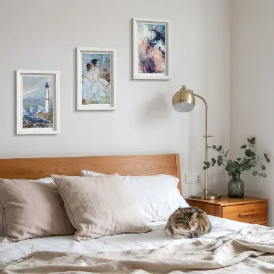 Conjunto de quadros decorativos com arte abstrata de farol e dançarinos