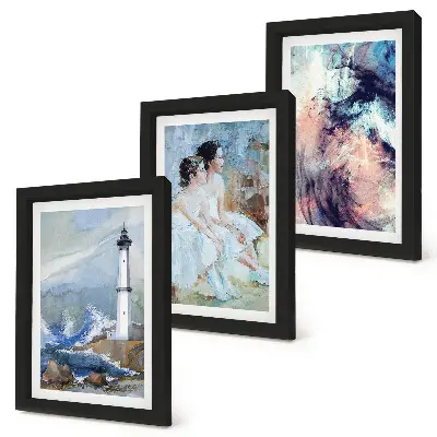 Conjunto de quadros decorativos com arte abstrata de farol e dançarinos
