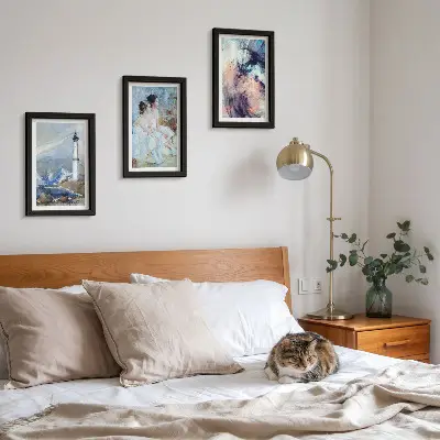 Conjunto de quadros decorativos com arte abstrata de farol e dançarinos
