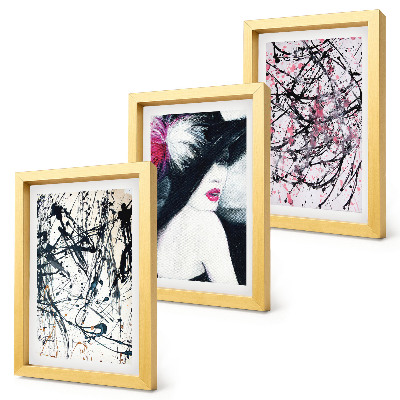 Conjunto de molduras com imagens Padrões abstratos de pintura de uma mulher de chapéu.