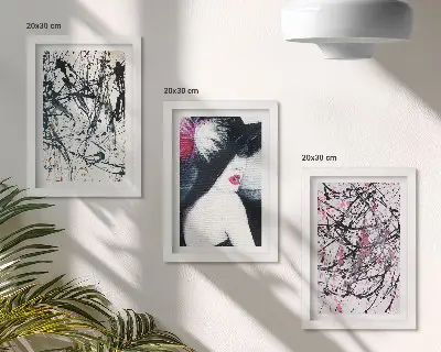 Conjunto de molduras com imagens com padrões abstratos de pintura de uma mulher de chapéu