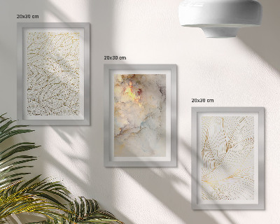 Tríptico com moldura Padrões lineares de folhas em mármore abstrato