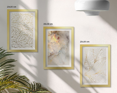 Tríptico com moldura Padrões lineares de folhas em mármore abstrato