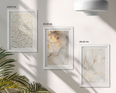 Tríptico com moldura Padrões lineares de folhas em mármore abstrato