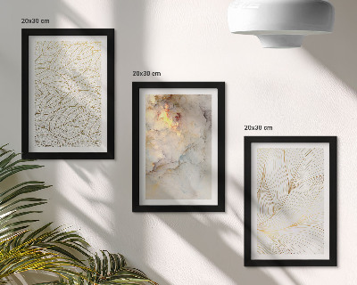 Tríptico com moldura Padrões lineares de folhas em mármore abstrato