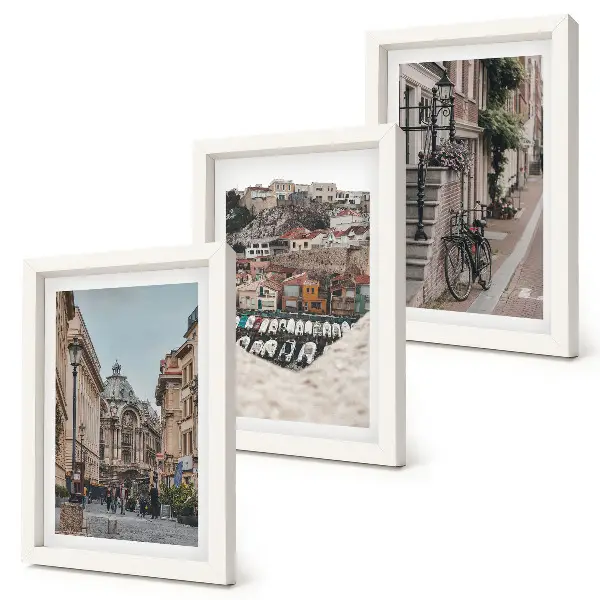 Conjunto de 3 quadros decorativos com vista para as ruas charmosas da cidade e o porto