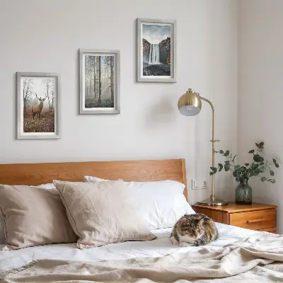 Conjunto de quadros decorativos com imagens paisagens de natureza selvagem com veados