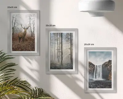 Conjunto de quadros decorativos com imagens paisagens de natureza selvagem com veados