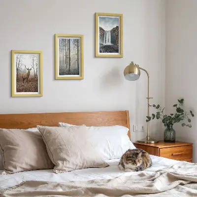 Conjunto de quadros decorativos com imagens paisagens de natureza selvagem com veados
