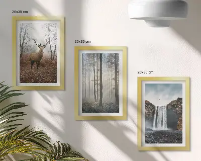 Conjunto de quadros decorativos com imagens paisagens de natureza selvagem com veados