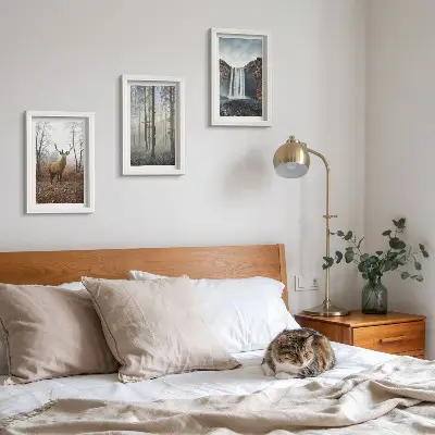 Conjunto de quadros decorativos com imagens paisagens de natureza selvagem com veados