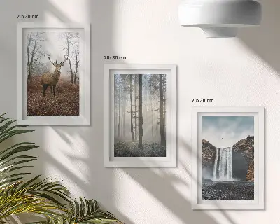 Conjunto de quadros decorativos com imagens paisagens de natureza selvagem com veados
