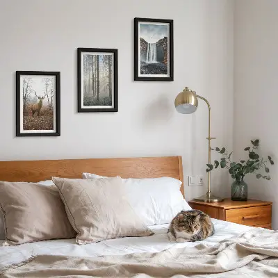 Conjunto de quadros decorativos com imagens paisagens de natureza selvagem com veados
