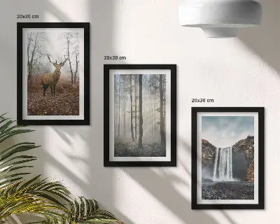 Conjunto de quadros decorativos com imagens paisagens de natureza selvagem com veados