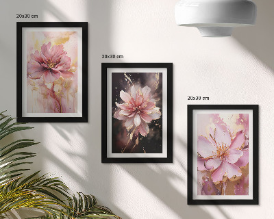 Tríptico com moldura Arranjos florais em tons de rosa e branco.