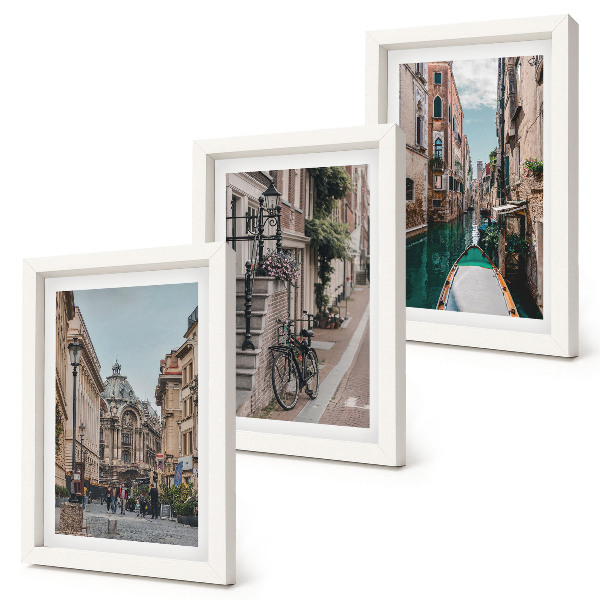 Conjunto de 3 quadros decorativos Ruas venezianas com arquitetura e água