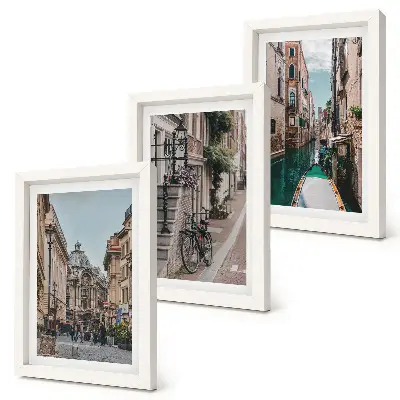 Conjunto de 3 quadros decorativos com ruas venezianas, arquitetura e água