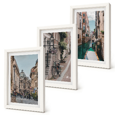 Conjunto de 3 quadros decorativos Ruas venezianas com arquitetura e água