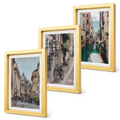 Conjunto de 3 quadros decorativos com ruas venezianas, arquitetura e água