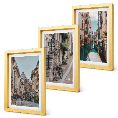 Conjunto de 3 quadros decorativos Ruas venezianas com arquitetura e água