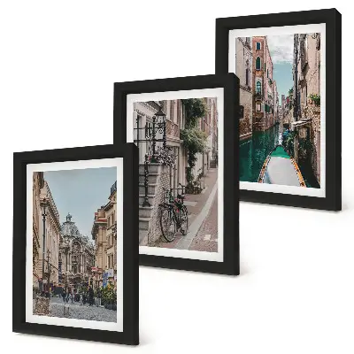 Conjunto de 3 quadros decorativos com ruas venezianas, arquitetura e água