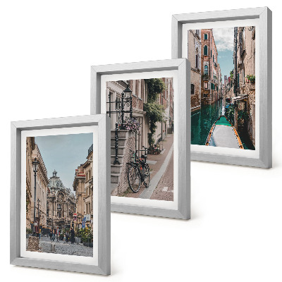 Conjunto de 3 quadros decorativos Ruas venezianas com arquitetura e água