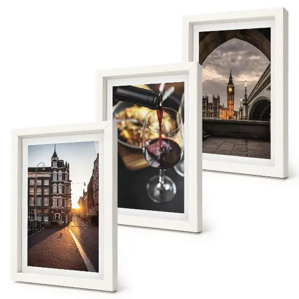 Conjunto de quadros com imagens uma série de fotos com cidade, comida e vista de Londres