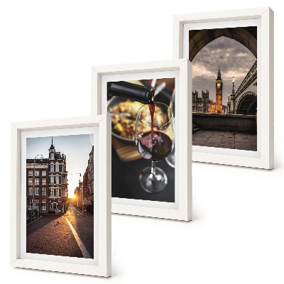 Conjunto de molduras com imagens Uma série de fotos com uma cidade, comida e uma vista de Londres.
