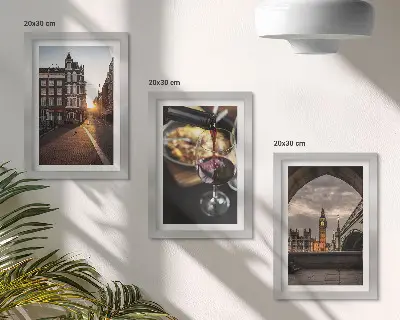 Conjunto de quadros com imagens uma série de fotos com cidade, comida e vista de Londres