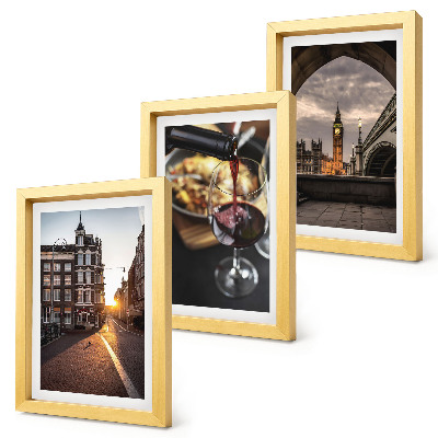 Conjunto de molduras com imagens Uma série de fotos com uma cidade, comida e uma vista de Londres.