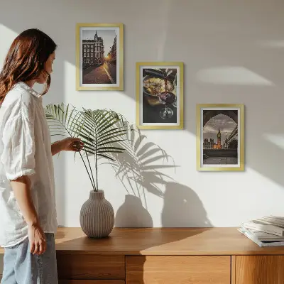 Conjunto de quadros com imagens uma série de fotos com cidade, comida e vista de Londres