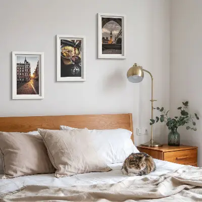 Conjunto de quadros com imagens uma série de fotos com cidade, comida e vista de Londres