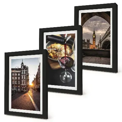 Conjunto de quadros com imagens uma série de fotos com cidade, comida e vista de Londres