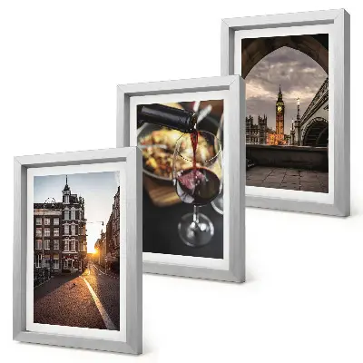 Conjunto de quadros com imagens uma série de fotos com cidade, comida e vista de Londres