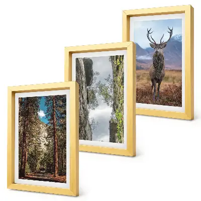 Conjunto de 3 quadros decorativos com estampa de estrada na floresta, montanhas e veados