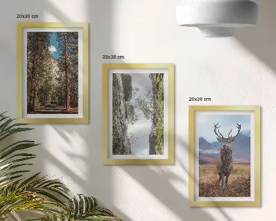 Conjunto de 3 quadros decorativos com estampa de estrada na floresta, montanhas e veados