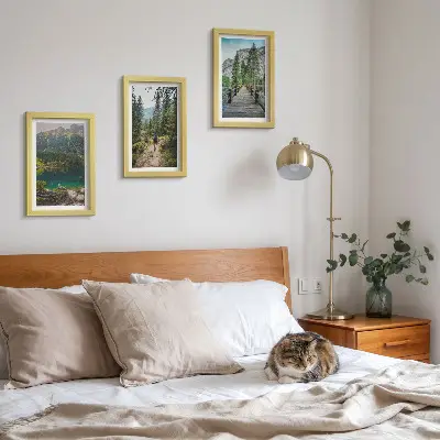Conjunto de molduras com imagens paisagens de montanhas, lagos, florestas e trilhas na natureza