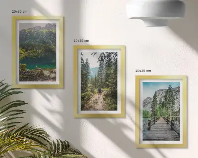 Conjunto de molduras com imagens paisagens de montanhas, lagos, florestas e trilhas na natureza